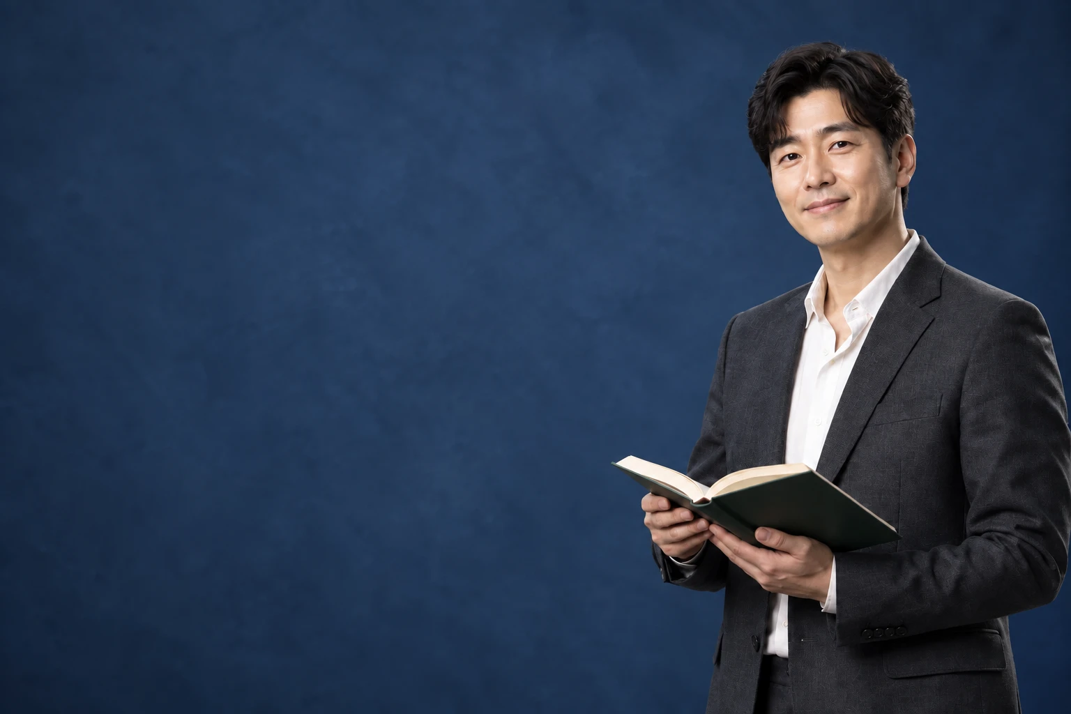 책을 들고 있는 선생님의 모습을 표현한 AI 생성 인물 이미지